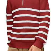 Boys Striped Quarter Zip Sweater - Long Sleeve Knit Pullover | AURORE LUXURE