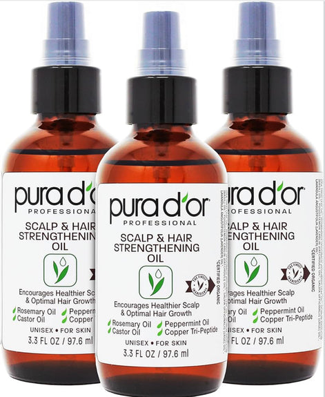 PURA D'OR Scalp & Hair Strengthening Oil with Rosemary Castor Peppermint Oil 3.3 Oz
Supports Optimal Growth, Reduce Breakage, Nourish Roots, Healthier, Fuller, Thicker Hair, Stronger Strands Ft