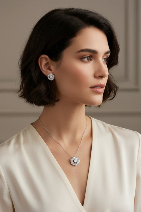 Delicate 2-Pc. Diamond Flower Pendant Necklace & Matching Stud Earrings Set in Sterling Silver (1/6 ct. t.w.)