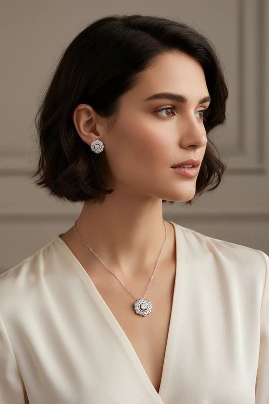 Delicate 2-Pc. Diamond Flower Pendant Necklace & Matching Stud Earrings Set in Sterling Silver (1/6 ct. t.w.)