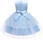 Elegant back view of a blue dress featuring a bow, showcasing the Baby Girls Dresses Summer theme.