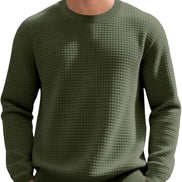 Men's Textured Knit Pullover - Casual Crewneck Waffle Sweater | AURORE LUXURE