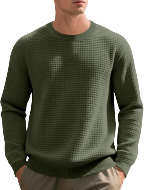 Men's Textured Knit Pullover - Casual Crewneck Waffle Sweater | AURORE LUXURE