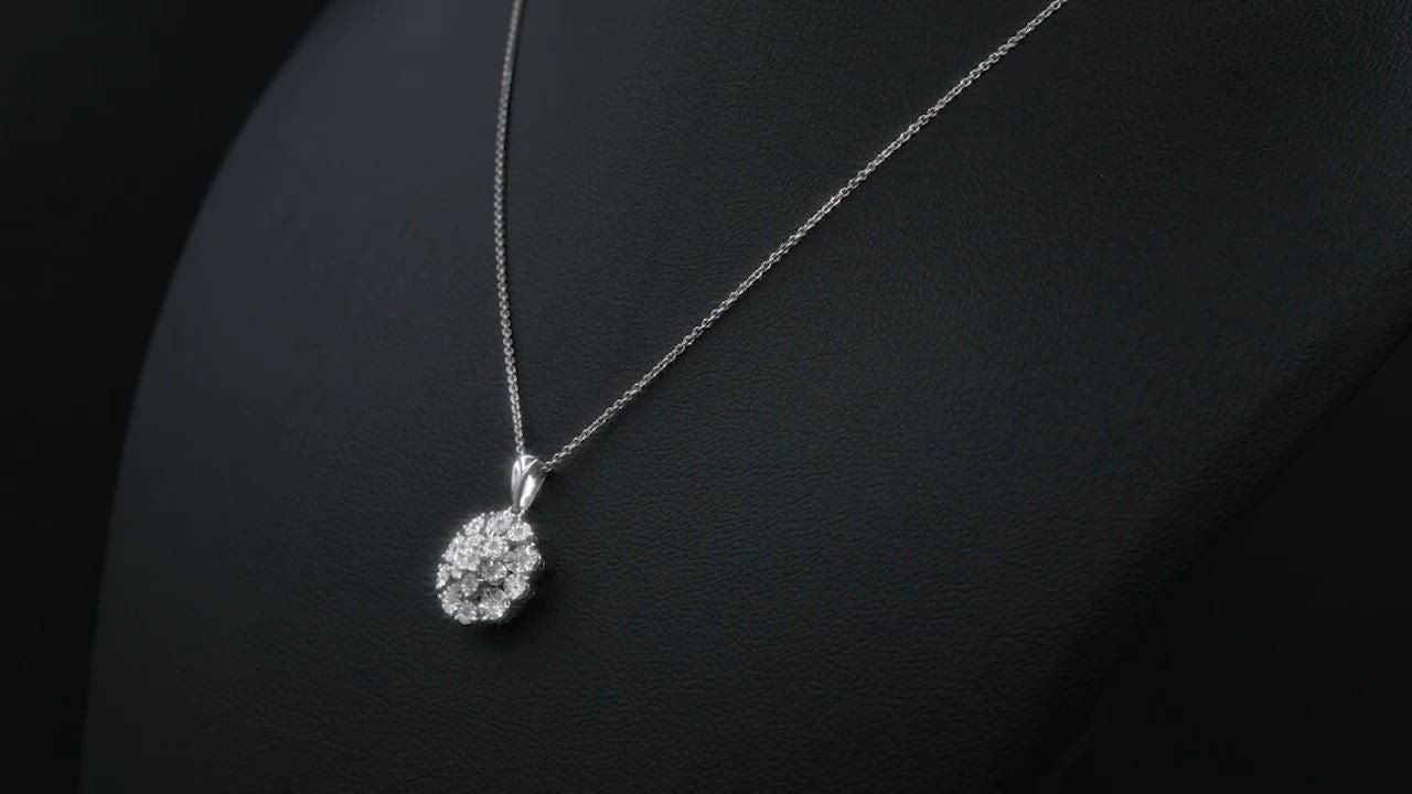 Diamond Flower Cluster Pendant Necklace & Earrings Set (Sterling Silver)