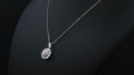 Diamond Flower Cluster Pendant Necklace & Earrings Set (Sterling Silver)