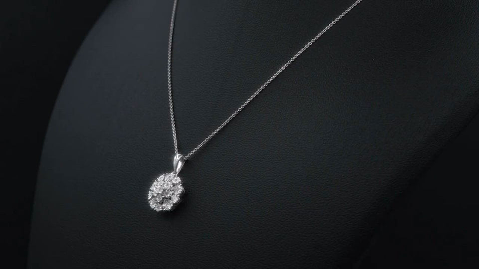 Diamond Flower Cluster Pendant Necklace & Earrings Set (Sterling Silver)
