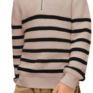 Boys Striped Quarter Zip Sweater - Long Sleeve Knit Pullover | AURORE LUXURE