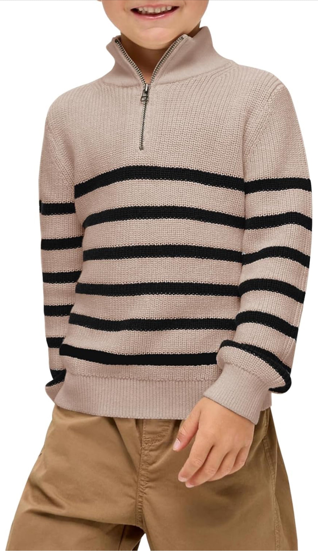 Boys Striped Quarter Zip Sweater - Long Sleeve Knit Pullover | AURORE LUXURE