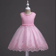 DreamHigh Flower Girl Dress for 3-10 Years Old Girls by AURORE LUXURE, featuring a stunning pink floral-embroidered dress with a tulle skirt, ideal for special occasions.