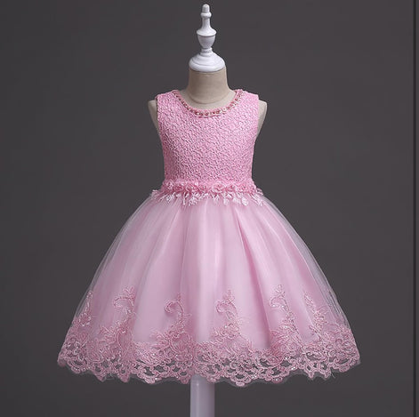 DreamHigh Flower Girl Dress for 3-10 Years Old Girls by AURORE LUXURE, featuring a stunning pink floral-embroidered dress with a tulle skirt, ideal for special occasions.
