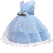 Beautiful blue tulle dress adorned with flowers, part of the Baby Girls Dresses Summer selection.