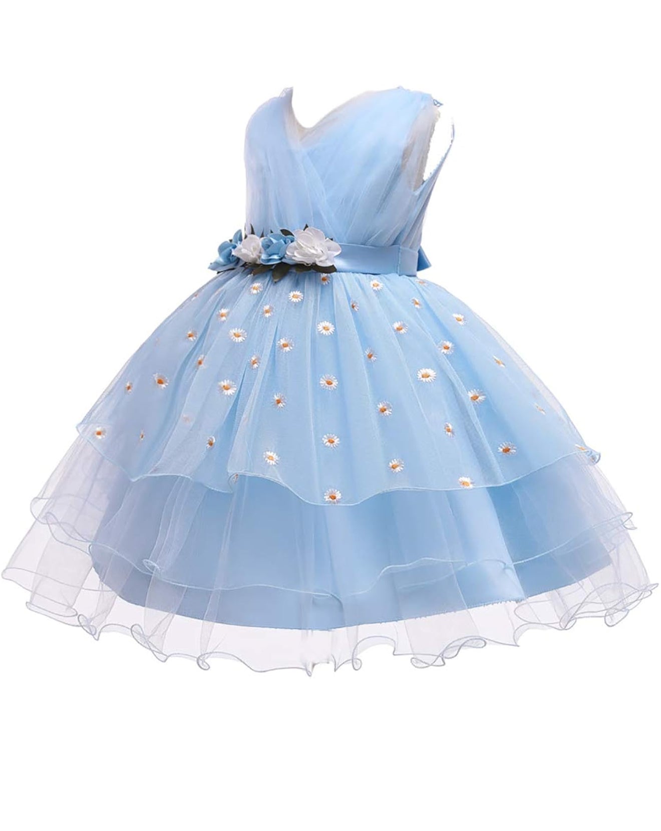 Beautiful blue tulle dress adorned with flowers, part of the Baby Girls Dresses Summer selection.