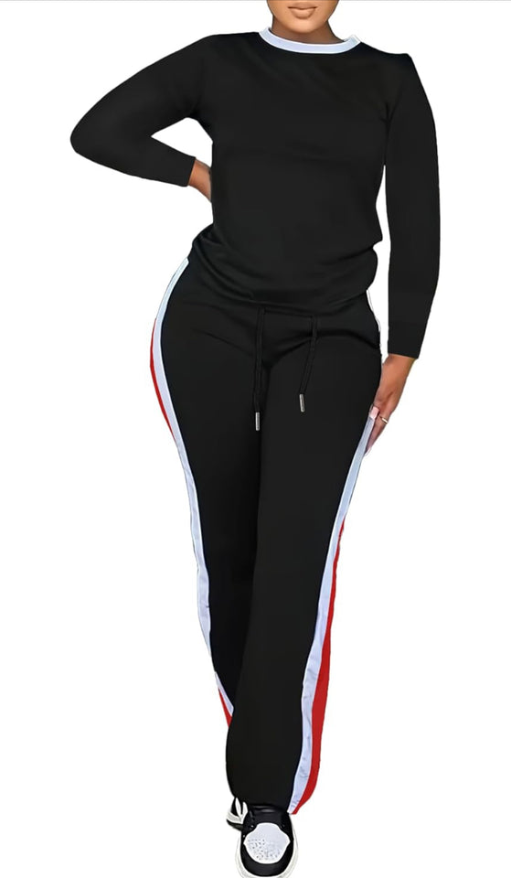 Women's 2 Piece Outfits Long Sleeve Tops Sweatpants Colorblock Bodycon Lounge Sets Tracksuits