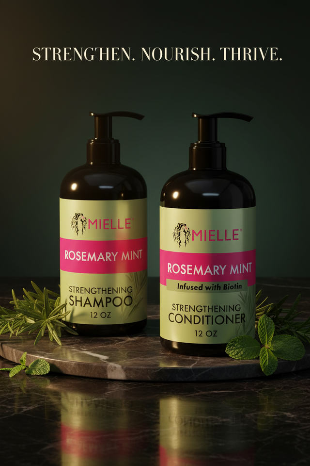 Mielle Organics Rosemary Mint Strengthening Shampoo and Conditioner Infused with Biotin, Cleanses and Helps Strengthen Weak and Brittle Hair, 12 Ounces