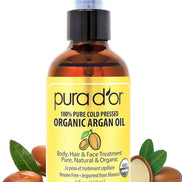 PURA D'OR 4 Oz Organic Moroccan Argan Oil – 100% Pure Cold-Pressed Virgin Grade – Lightweight Moisturizer for Skin, Face, Body & Hair – Helps Dry Skin, Scalp Care, Split Ends, Nails & Cuticles