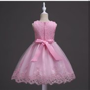 DreamHigh Flower Girl Dress for 3-10 Years Old Girls by AURORE LUXURE, showcasing a back view of a pink dress with a bow tie and elegant floral embroidery detail.