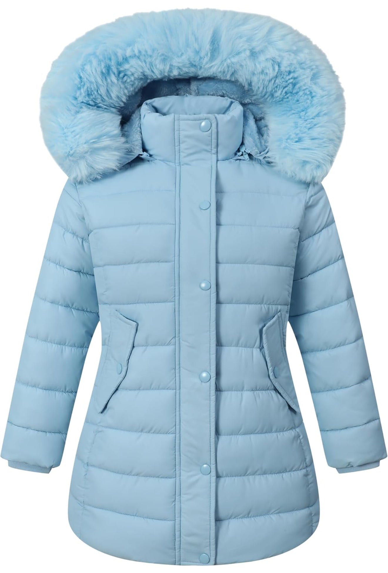 Girls’ Winter Waterproof Long Puffer Coat – Warm Kids Parka Jacket with Removable Hood
