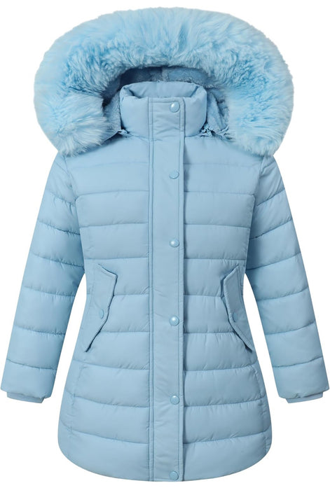 Girls’ Winter Waterproof Long Puffer Coat – Warm Kids Parka Jacket with Removable Hood