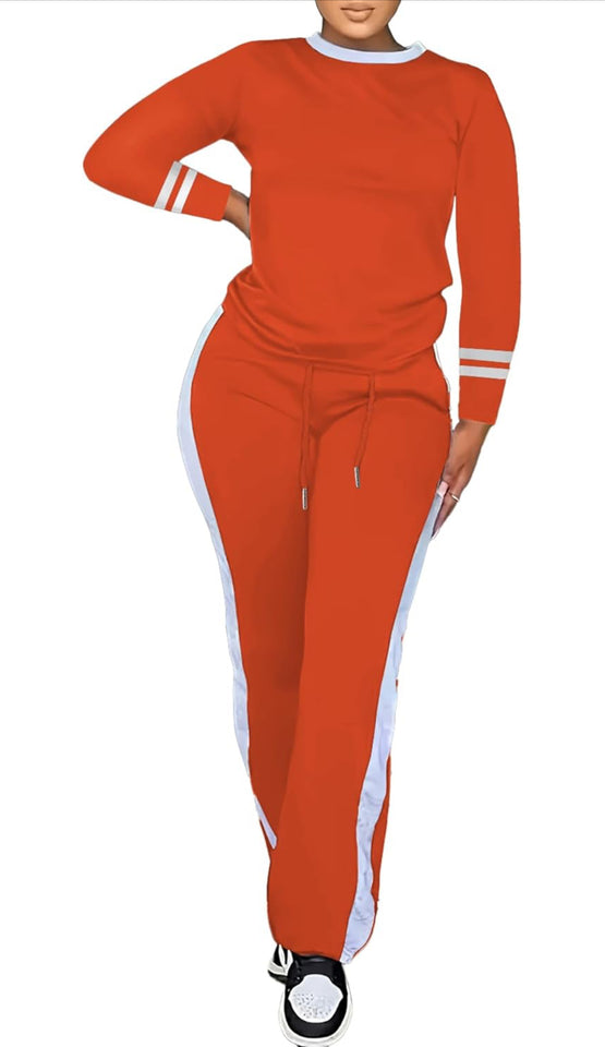 Women's 2 Piece Outfits Long Sleeve Tops Sweatpants Colorblock Bodycon Lounge Sets Tracksuits