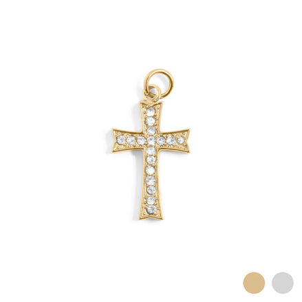 18K Gold PVD Stainless Steel Stone Cross Charm / PDL0306