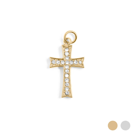 18K Gold PVD Stainless Steel Stone Cross Charm / PDL0306