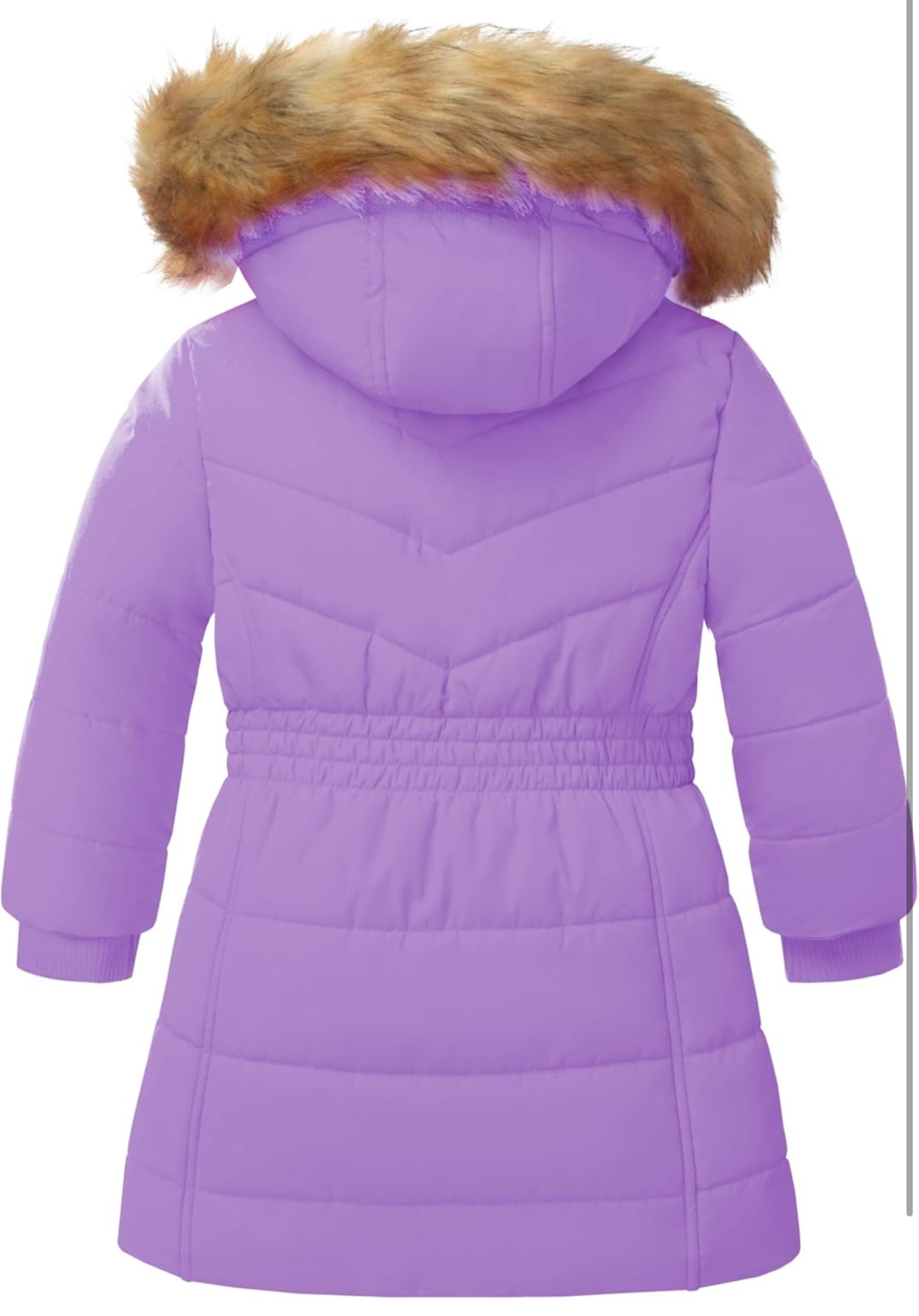 Girls’ Winter Long Puffer Coat – Warm Waterproof Fleece-Lined Jacket with Detachable Hood & Faux Fur Trim