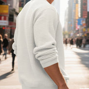 Men's Textured Knit Pullover - Casual Crewneck Waffle Sweater | AURORE LUXURE