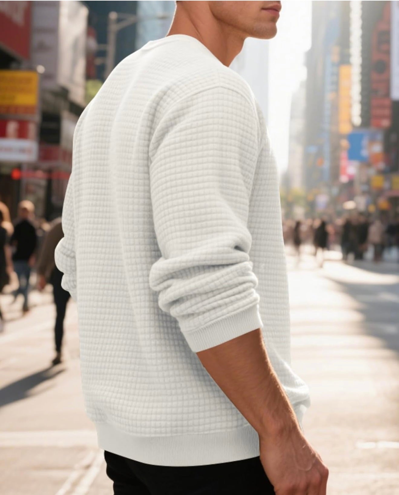Men's Textured Knit Pullover - Casual Crewneck Waffle Sweater | AURORE LUXURE