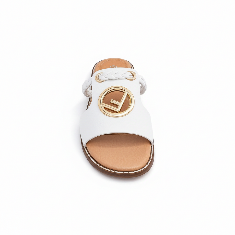 Women’s Flat Slide Sandals – Braided Strap Open Toe Slip-On with Gold Buckle, Summer Casual Comfort Sandals (Size 37-42)