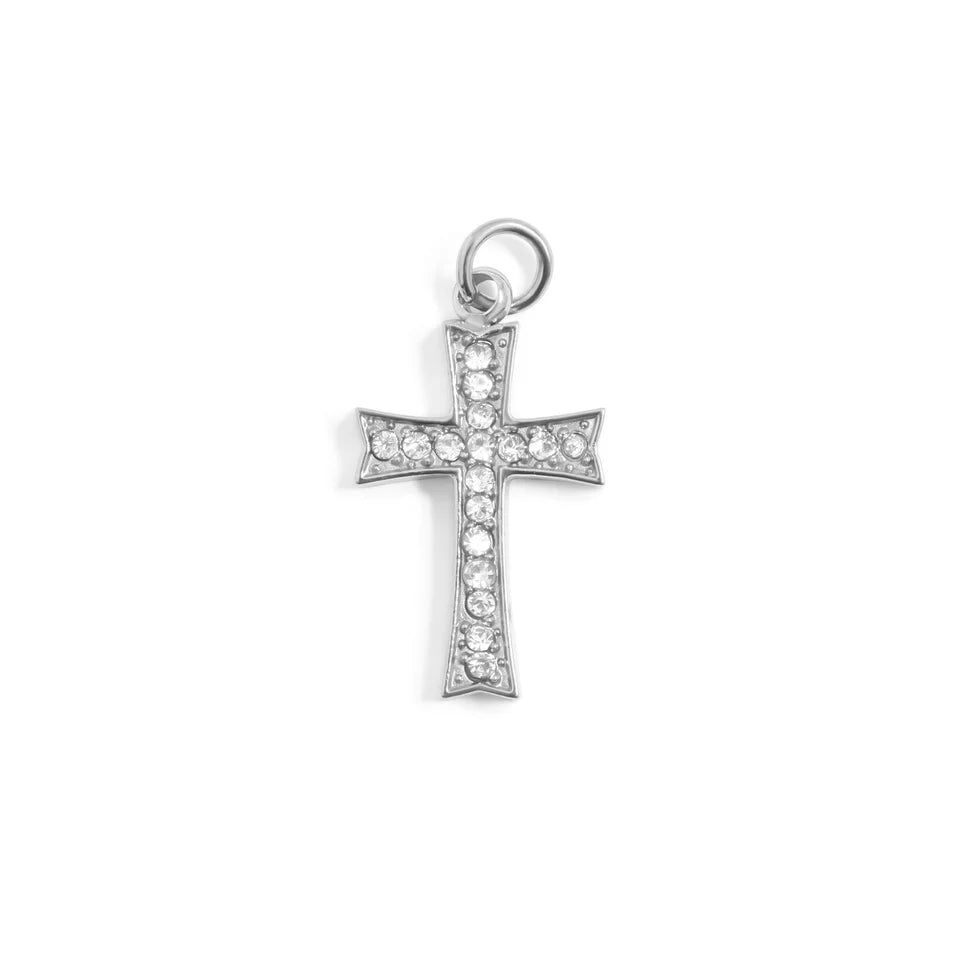 18K Gold PVD Stainless Steel Stone Cross Charm / PDL0306