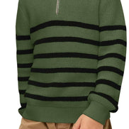 Boys Striped Quarter Zip Sweater - Long Sleeve Knit Pullover | AURORE LUXURE