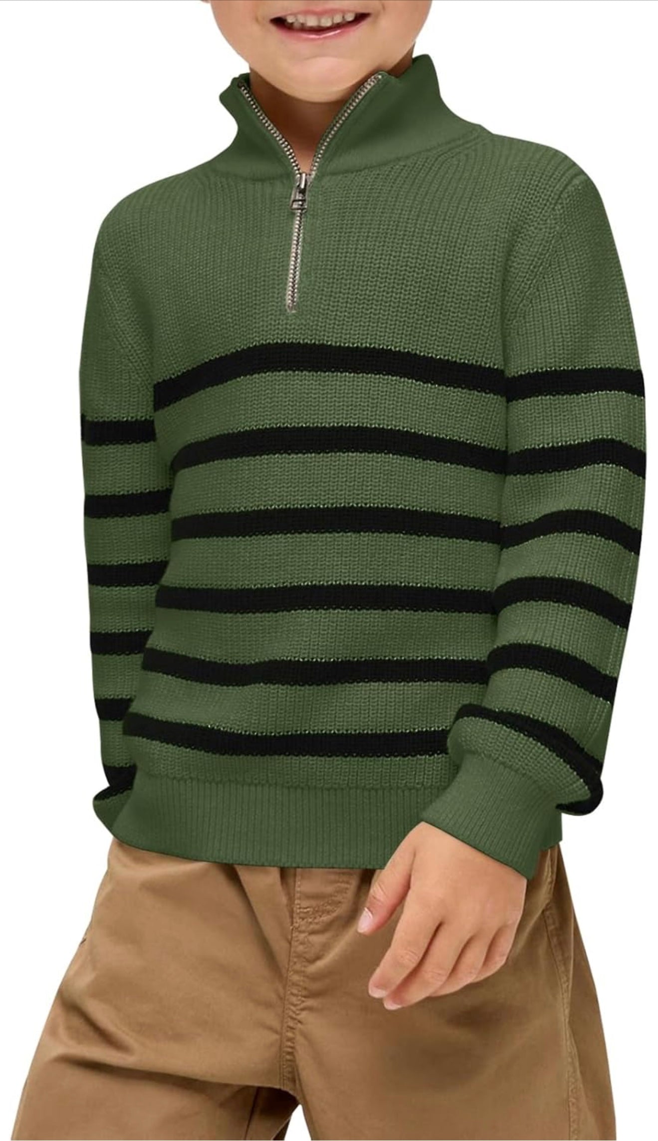 Boys Striped Quarter Zip Sweater - Long Sleeve Knit Pullover | AURORE LUXURE