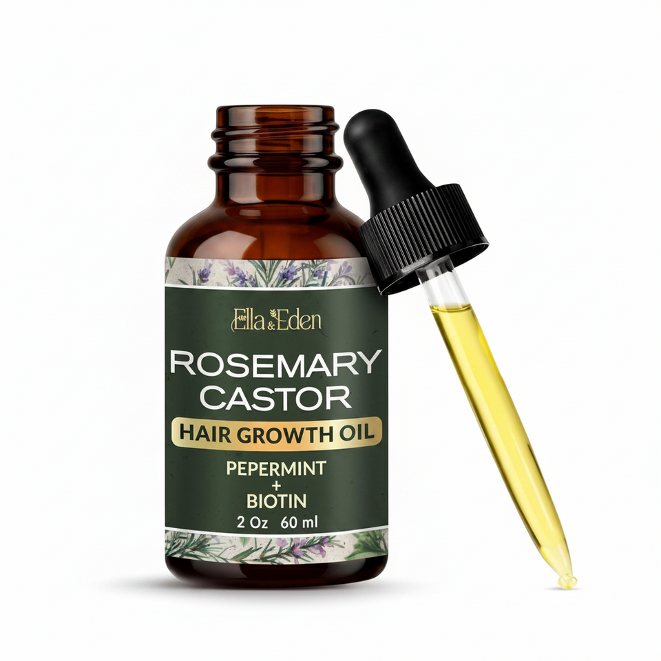 Ella & Eden Hair Growth Oil with Rosemary, Castor, Peppermint Oils & Biotin - Dry Scalp Treatment - Strengthening, Repairing, Soothing - 2 Fl Oz Glass Bottle