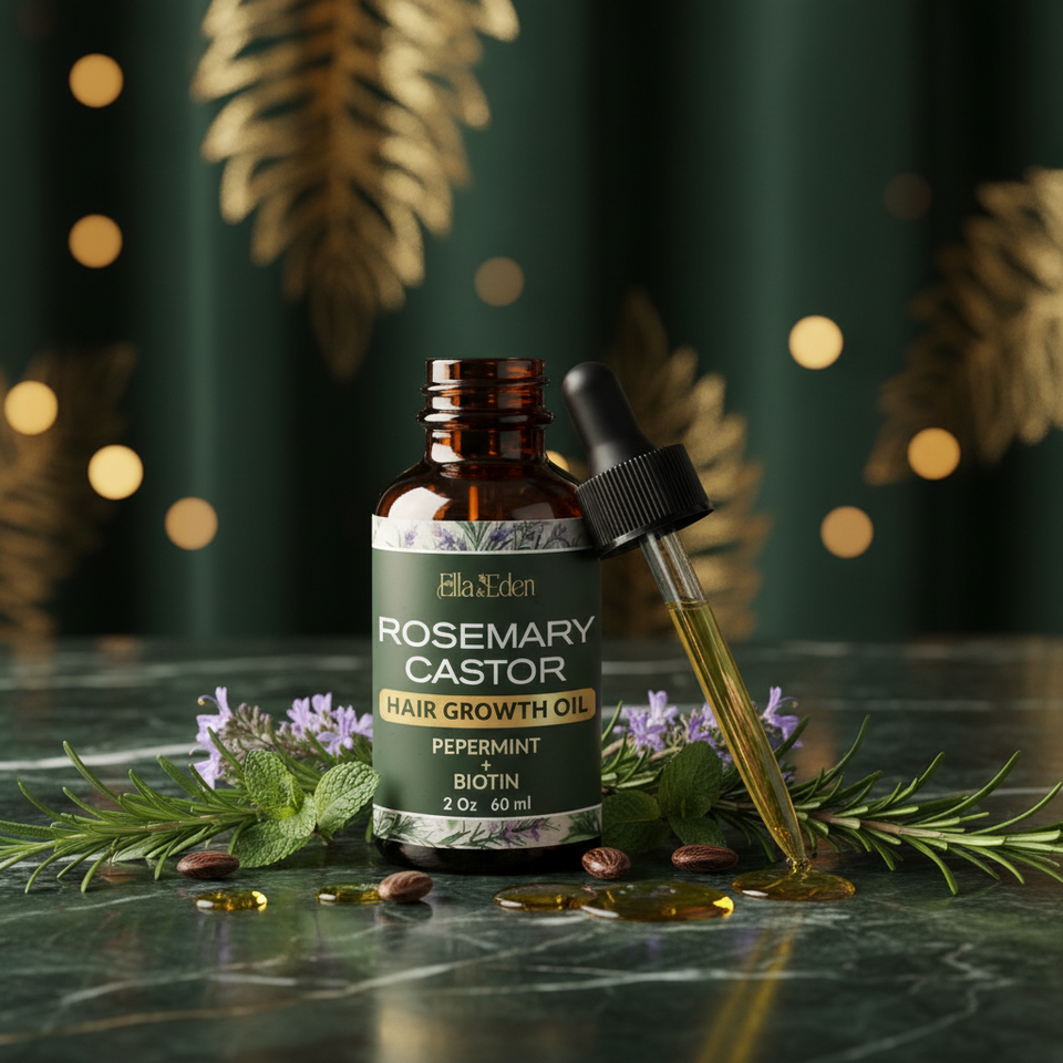 Ella & Eden Hair Growth Oil with Rosemary, Castor, Peppermint Oils & Biotin - Dry Scalp Treatment - Strengthening, Repairing, Soothing - 2 Fl Oz Glass Bottle