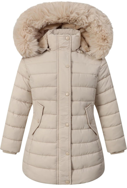 Girls’ Winter Waterproof Long Puffer Coat – Warm Kids Parka Jacket with Removable Hood