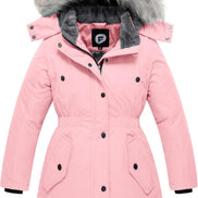 Girls’ Long Winter Coat – Warm Fleece-Lined Puffer Parka with Fur Hood