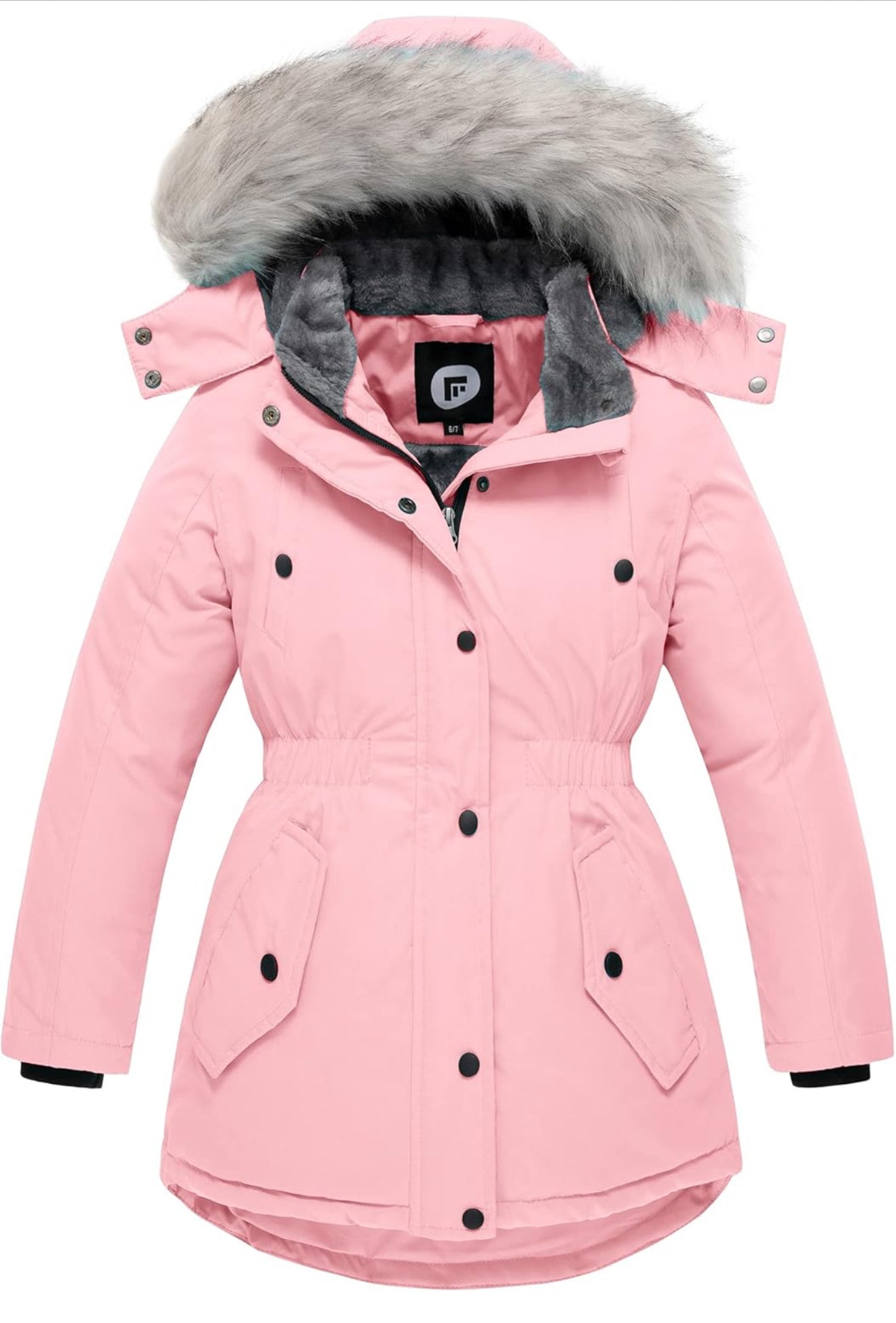 Girls’ Long Winter Coat – Warm Fleece-Lined Puffer Parka with Fur Hood