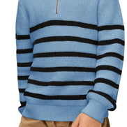 Boys Striped Quarter Zip Sweater - Long Sleeve Knit Pullover | AURORE LUXURE
