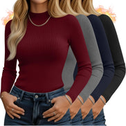 Women's 4-Pack Mock Neck Thermal Tops - Ribbed Base Layer Shirts | AURORE LUXURE