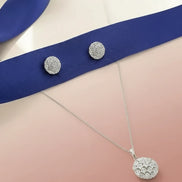 Diamond Flower Cluster Pendant Necklace & Earrings Set (Sterling Silver)