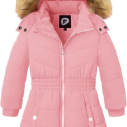 Girls’ Winter Long Puffer Coat – Warm Waterproof Fleece-Lined Jacket with Detachable Hood & Faux Fur Trim