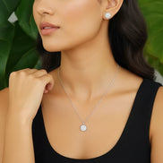 Diamond Flower Cluster Pendant Necklace & Earrings Set (Sterling Silver)