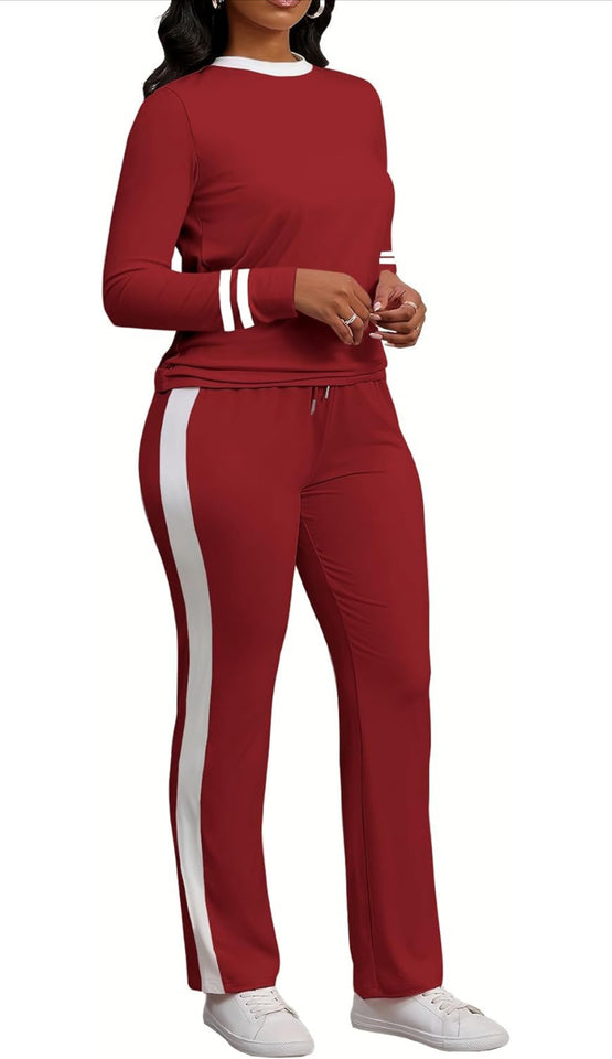 Women's 2 Piece Outfits Long Sleeve Tops Sweatpants Colorblock Bodycon Lounge Sets Tracksuits