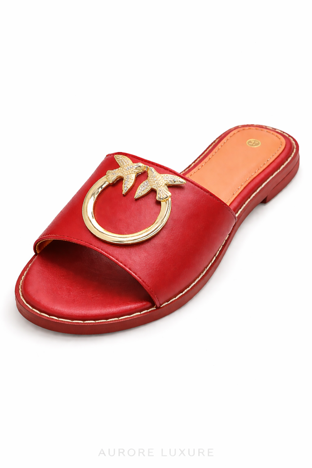 Women Luxury Slide Sandals – Gold Bird Ring Design (Sizes 37–42)