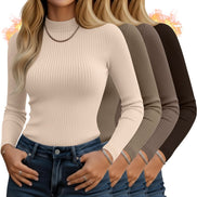 Women's 4-Pack Mock Neck Thermal Tops - Ribbed Base Layer Shirts | AURORE LUXURE