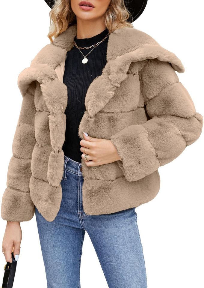 Womens Faux Fur Coat Fleece Cropped Jacket Long Sleeve Fur Coats Warm Winter Jackets 2025