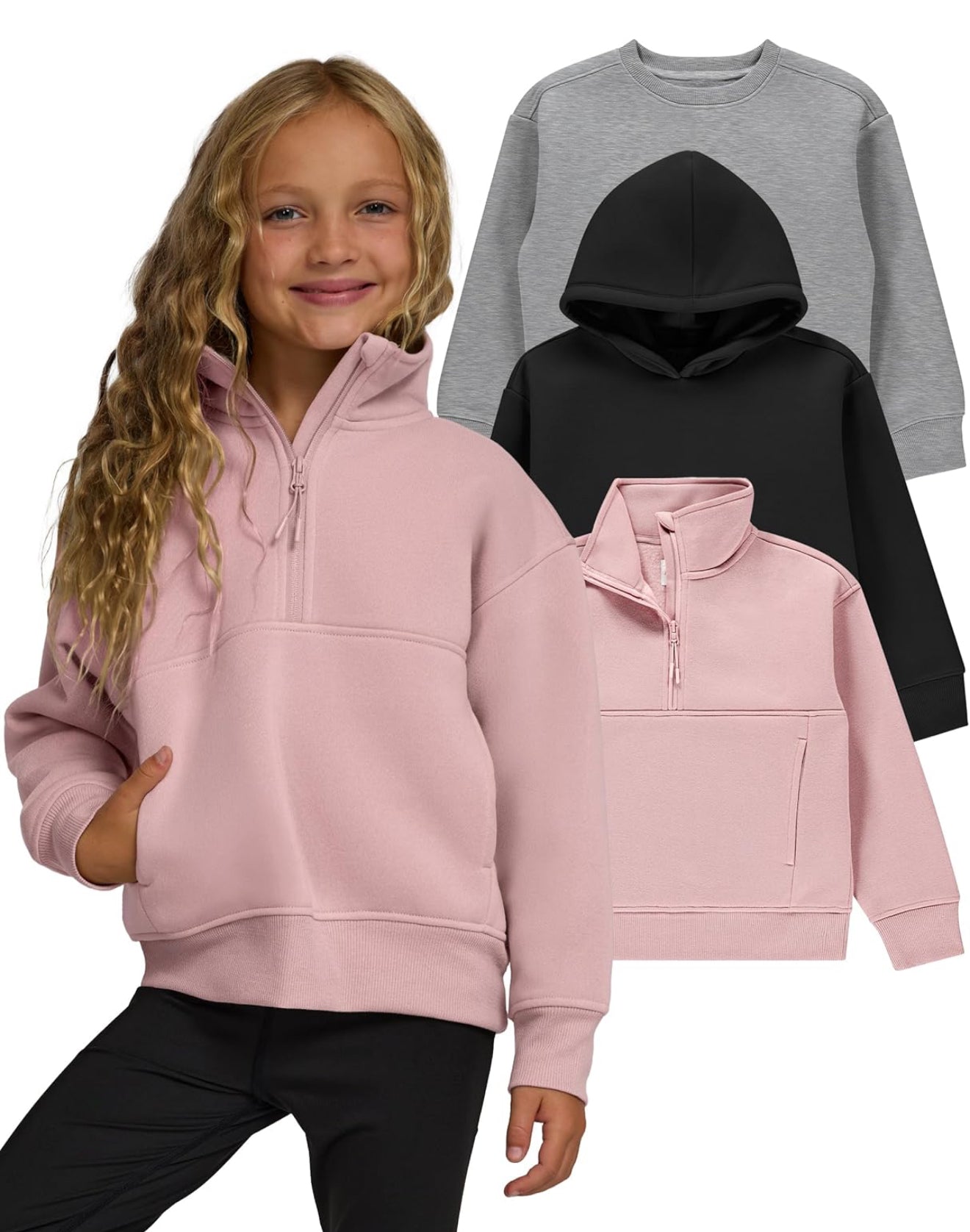 Girls 3-Pack Sweatshirts - Hoodies & Quarter Zip Fleece Set | AURORE LUXURE