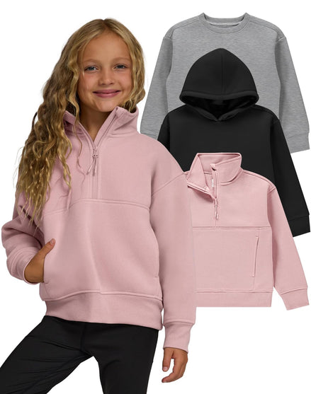 Girls 3-Pack Sweatshirts - Hoodies & Quarter Zip Fleece Set | AURORE LUXURE