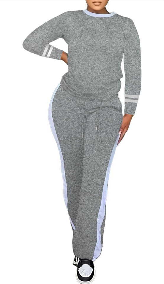 Women's 2 Piece Outfits Long Sleeve Tops Sweatpants Colorblock Bodycon Lounge Sets Tracksuits