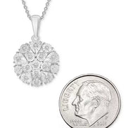 Diamond Flower Cluster Pendant Necklace & Earrings Set (Sterling Silver)
